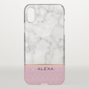 White faux marble pink and gold accents iPhone x case
