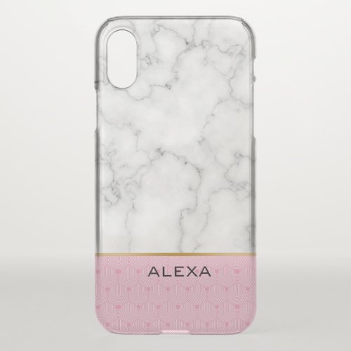 White faux marble pink and gold accents iPhone x case