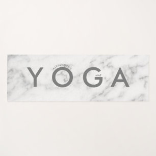 White Faux Marble Stone Yoga Mat