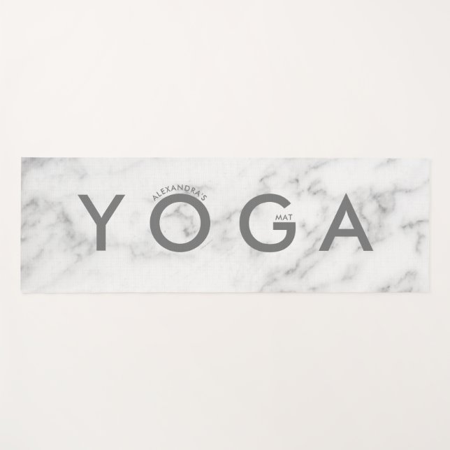White Faux Marble Stone Yoga Mat (Front (Horizontal))