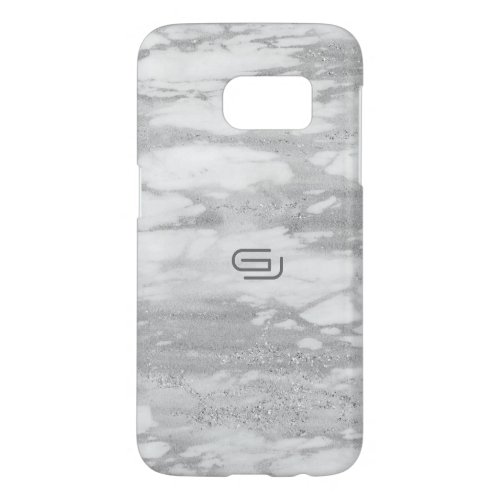 White Faux Marble Texture Custom Monogram 3 Samsung Galaxy S7 Case