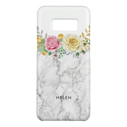 White Faux Marble &amp; Watercolors Flowers Bouquet Case-Mate Samsung Galaxy S8 Case