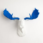 White Faux Moose Head with Blue Antlers (Front)