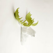 White Faux Moose Head with Mint Green Antlers (3/4)