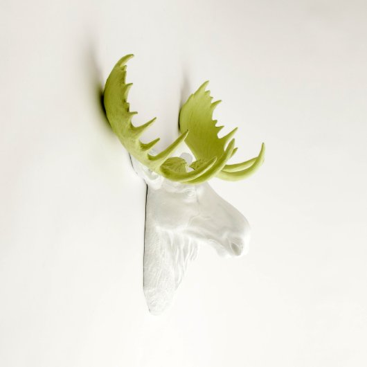 White Faux Moose Head with Mint Green Antlers (3/4)