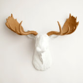 White Faux Moose Head with Tan Antlers (Front)