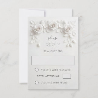 White Faux Paper Cut Roses Wedding RSVP Card
