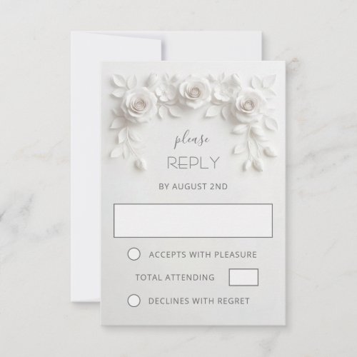 White Faux Paper Cut Roses Wedding RSVP Card