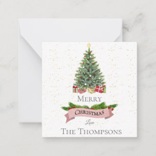 White & Faux Pink Glitter Banner   Merry Christmas Note Card
