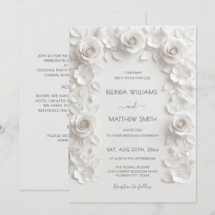 White Faux Relief Roses Frame All-in-One Invitation