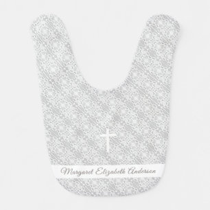 White Faux Satin and Lace Baptismal Bib