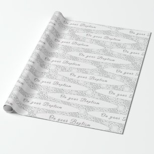White Faux Satin and Lace Customizable Baptism Wrapping Paper