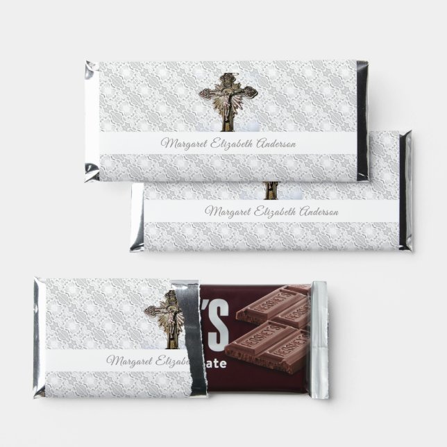 White Faux Satin and Lace Hershey Bar Favors (Front)