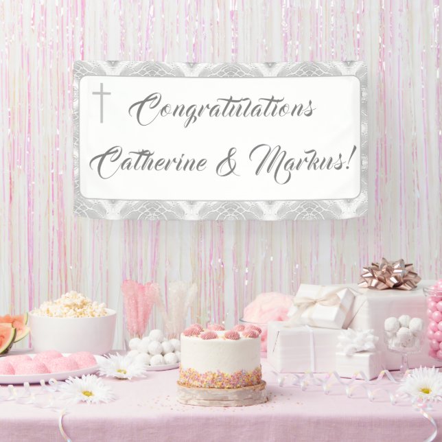 White Faux Satin Banner (Party)