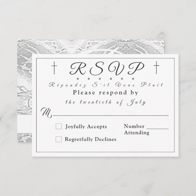 White Faux-Satin Monogrammed Response Card (Front/Back)
