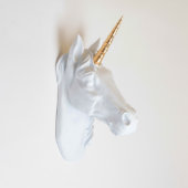 White Faux Unicorn Head with Metallic Gold Horn (3/4)