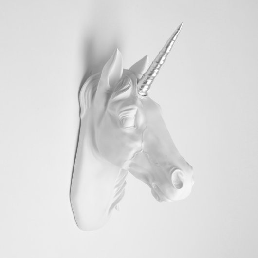White Faux Unicorn Head with Metallic Silver Horn (3/4)