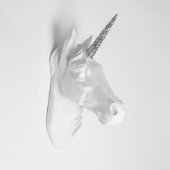 White Faux Unicorn Head with Silver Glitter Horn (3/4)