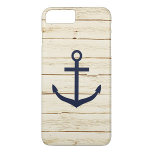 White Faux Wood Blue Anchor iPhone 8 Plus/7 Plus Case
