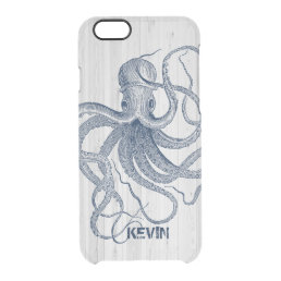 White Faux Wood &amp; Blue Nautical Octopus D3 Clear iPhone 6/6S Case