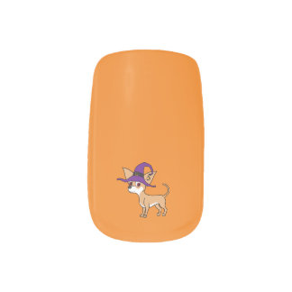 White & Fawn Chihuahua with Witch Hat Minx Nail Art