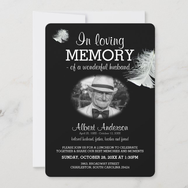 White Feather In Loving Memory Custom Photo Invitation (Front)