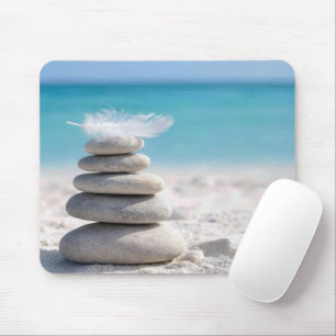 White Feather on a Beach Cairn Mouse Pad