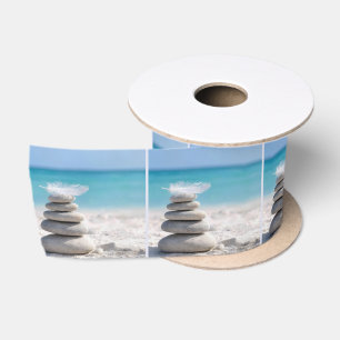 White Feather on a Beach Cairn Satin Ribbon
