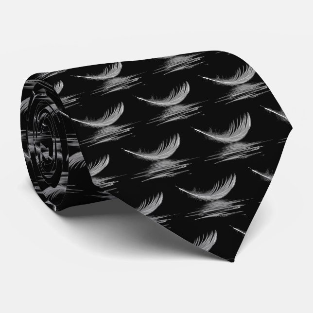 White Feather On Water Neck Tie (Rolled)