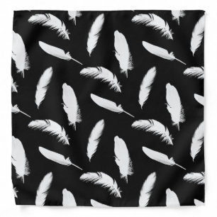White feather print on black bandana