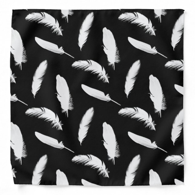 White feather print on black bandana (Front)