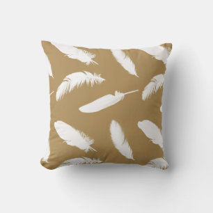White feather print on camel tan throw pillow