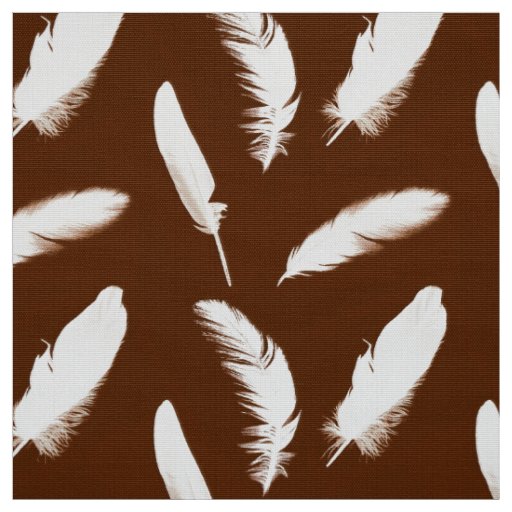 White feather print on chocolate brown fabric