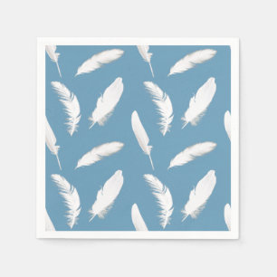 White feather print on light denim blue napkins