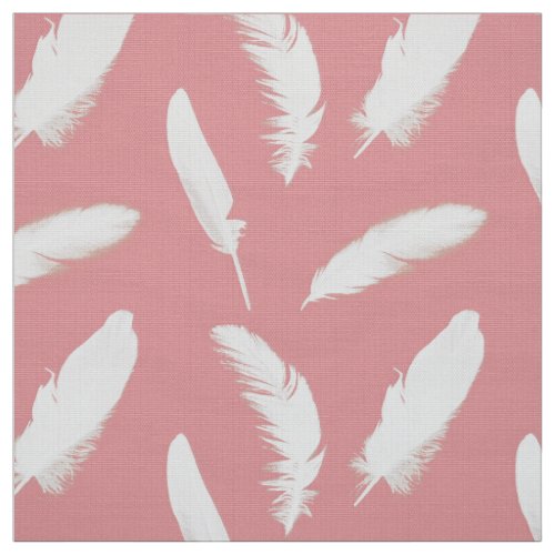 White feather print on shell pink fabric