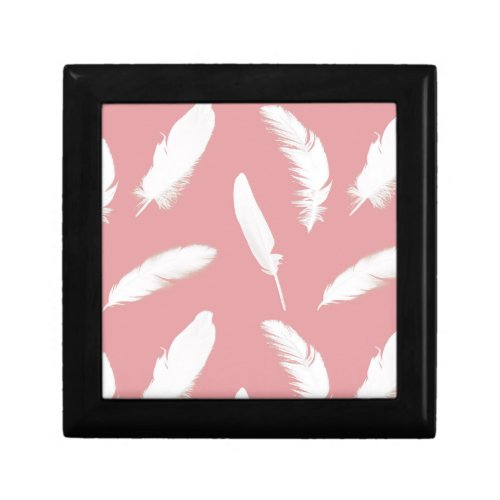 White feather print on shell pink keepsake box