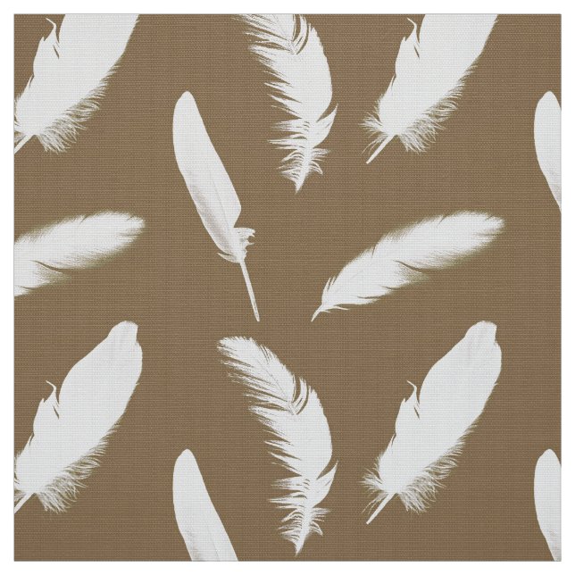 White feather print on taupe fabric (Swatch)