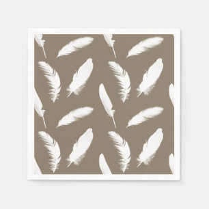 White feather print on taupe tan napkins