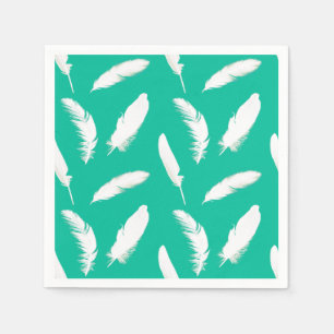 White feather print on turquoise / peacock paper napkins