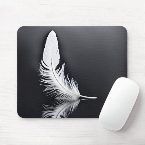 White Feather Reflection Mouse Pad