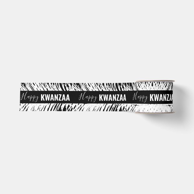 white feathers Black Holiday Happy Kwanzaa Grosgrain Ribbon (Front)