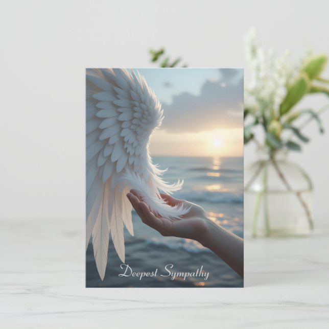 White feathers from an angel's wing, sympathy  card (Standing Front)