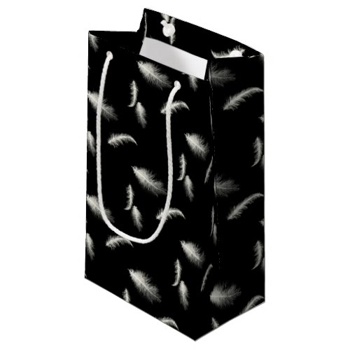 White Feathers On Black Small Gift Bag