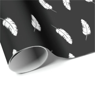 White Feathers on Black Wrapping Paper