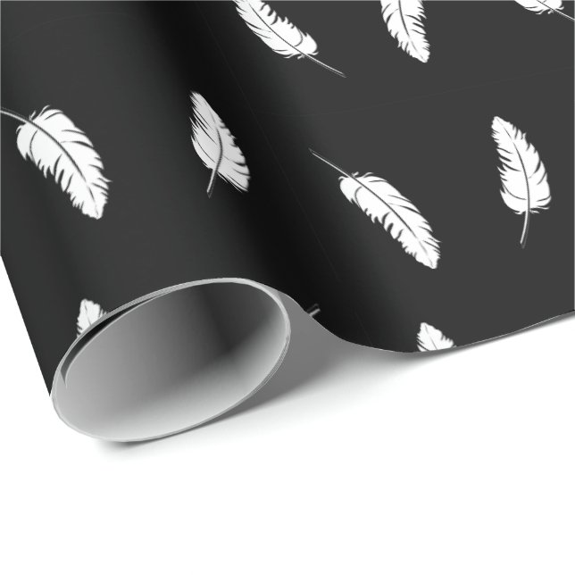 White Feathers on Black Wrapping Paper (Roll Corner)