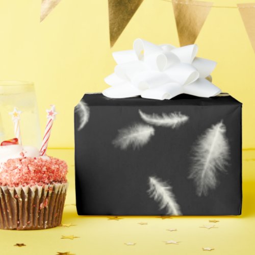 White Feathers On Black  Wrapping Paper