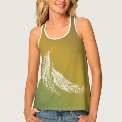 White Feathers On Earth Tones Gradient Tank Top