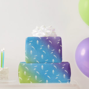 White Feathers On Rainbow Wrapping Paper