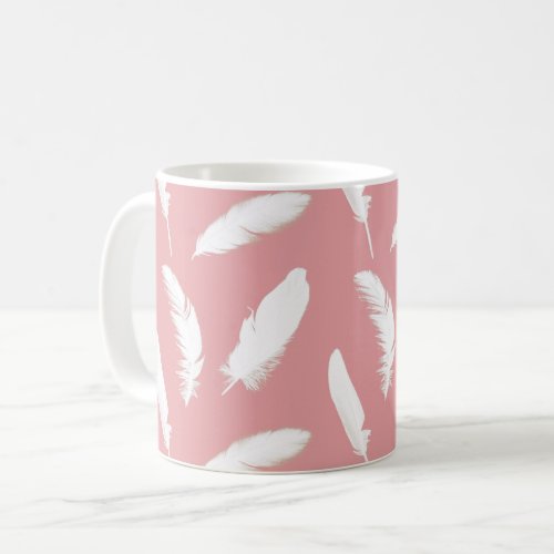 White Feathers on Shell Pink Coffee Mug