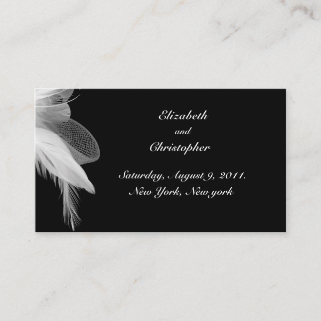 White Feathers Wedding Website Card (Front)